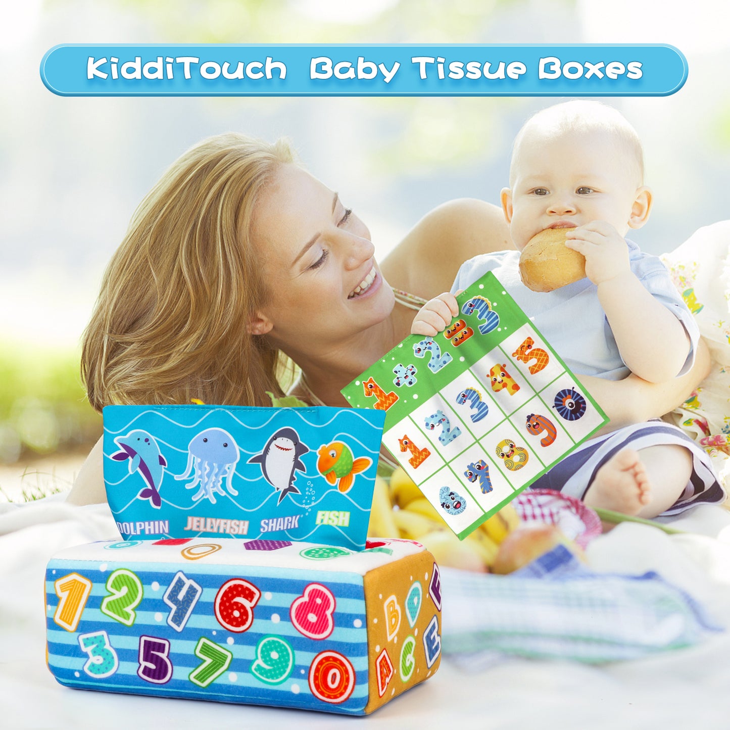 Baby Tissue Box Toy, Soft Montessori Toys for Babies 6 to 12 Months, Crinkle Paper Sensory Silk Scarves Toys for 1 Year Old Boys Girls Kids Early Learning Gifts(Digital)