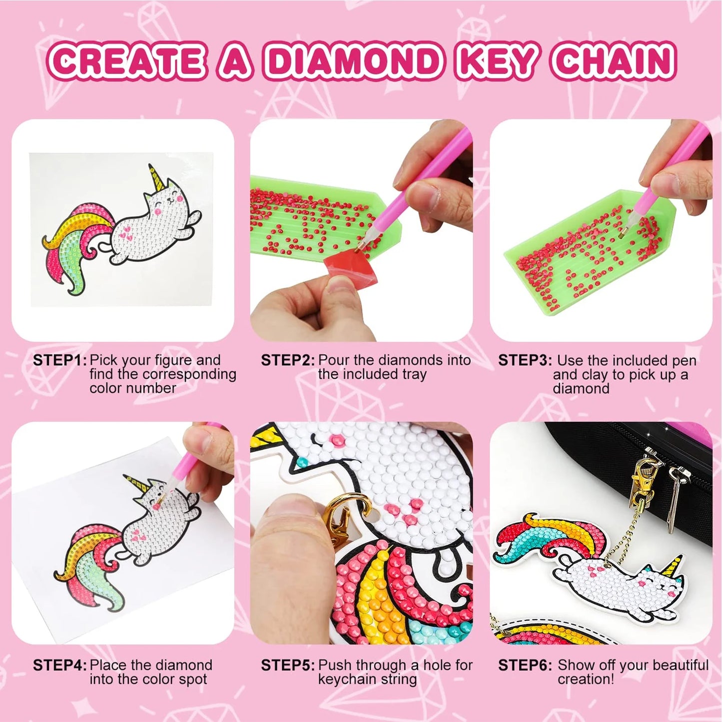 Diamond Keychain Kits, Arts and Crafts for Girls, Gem Craft Kits, Best Gift for Girls Ages 6-12