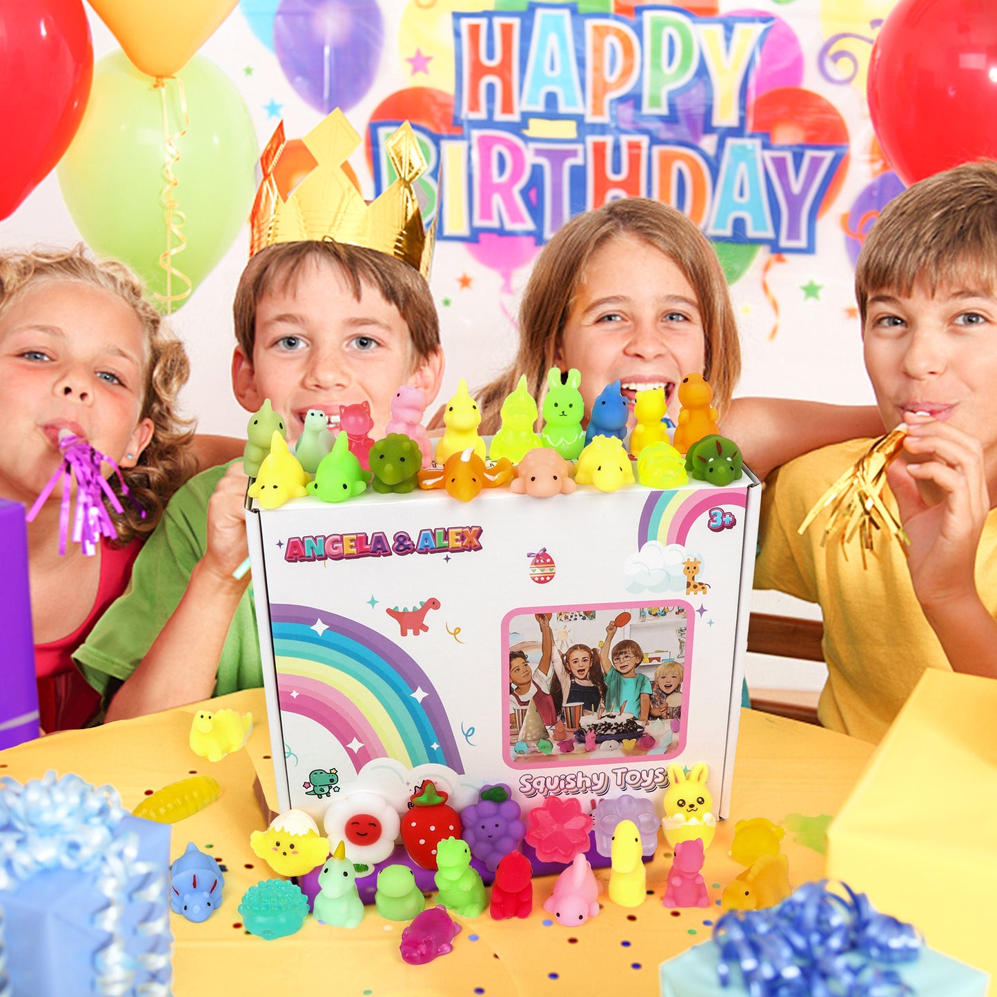 KiddiTouch 100Pcs Mochi Squishy Toys for Kids Party Favors, Mini Stress Relief Toys for Classroom Prizes, Easter Egg Fillers