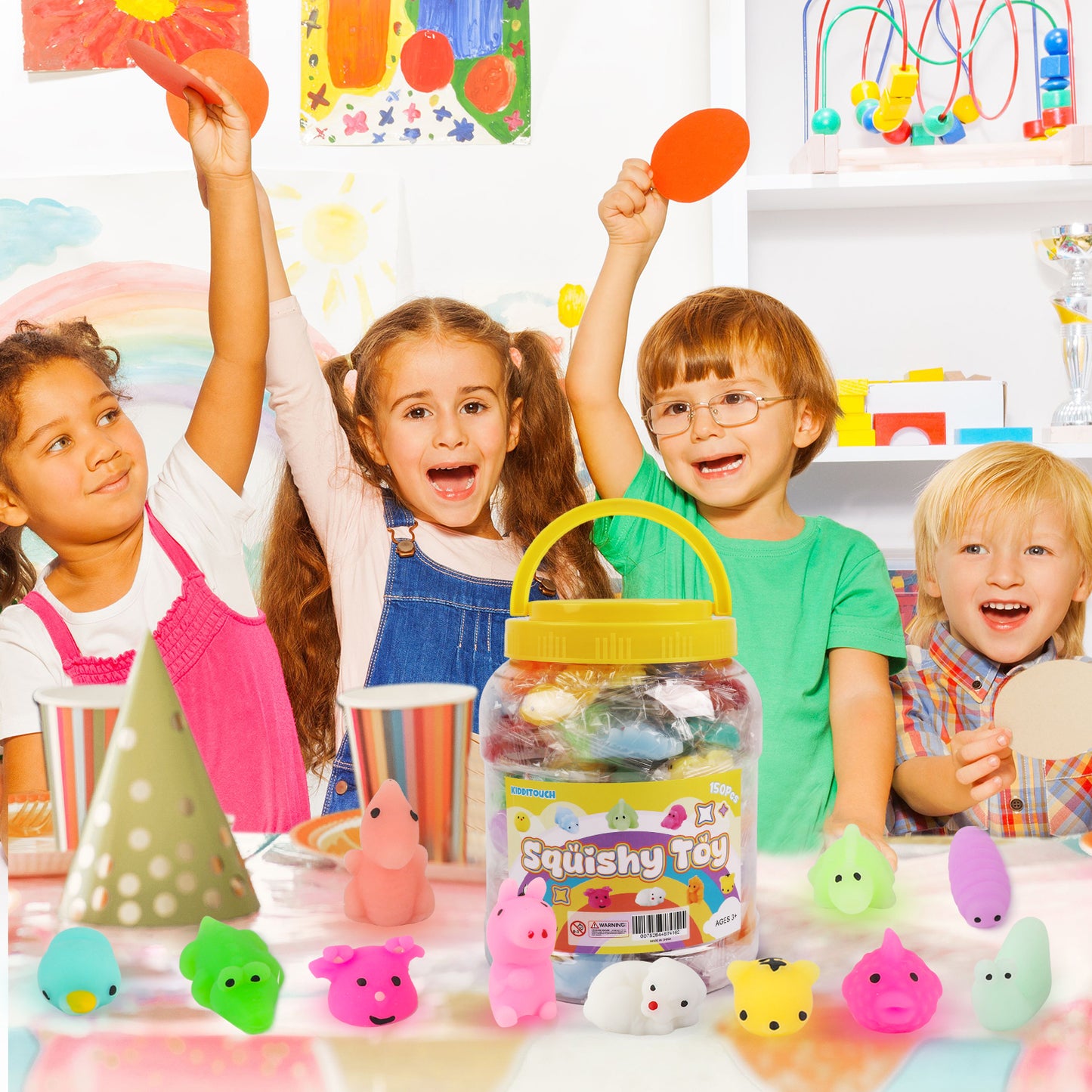 KiddiTouch 150 Pcs Mochi Easter Squishy Toys for Kids Party Favors, Kawaii Mini Easter Egg Filler for Classroom Prizes, Stress Relief Sensory Toy for Boys Girls Birthday Gift