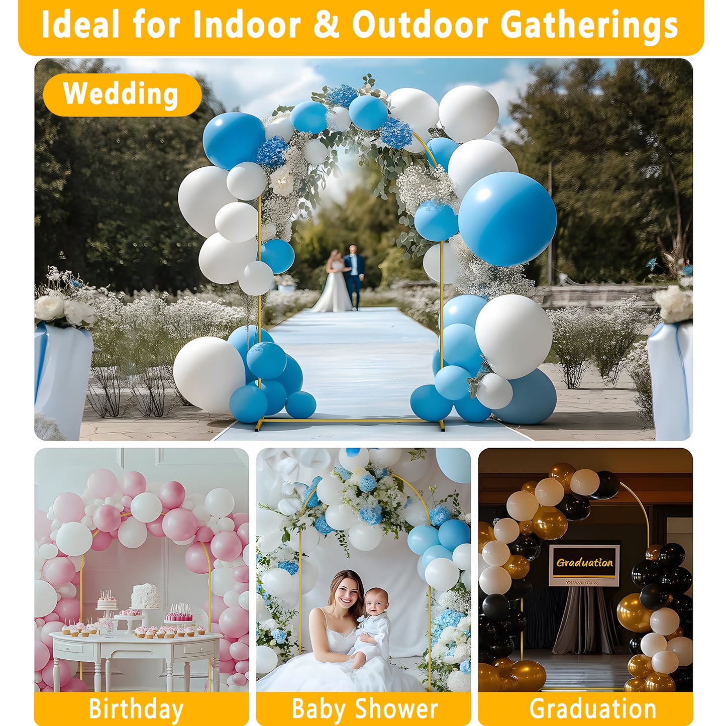 KiddiTouch 2 Pack Arch Backdrop Stand (7.2FT+6FT), Gold Metal Balloon Arch Stand, Arch Frame for Wedding, Birthday, Party, Baby Shower, Graduation Ceremony