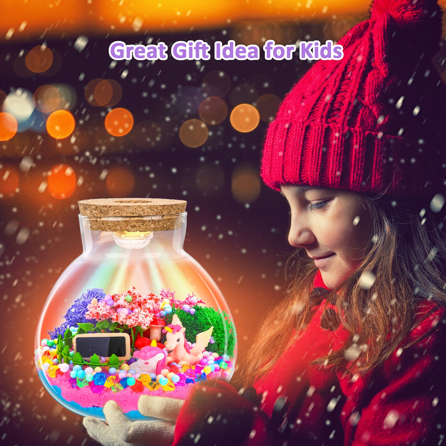 KiddiTouch Terrarium Kit for Kids, Light-Up Birthday Gifts Unicorns Toys for Girls Arts and Crafts for Kids Ages 6-12 Pink