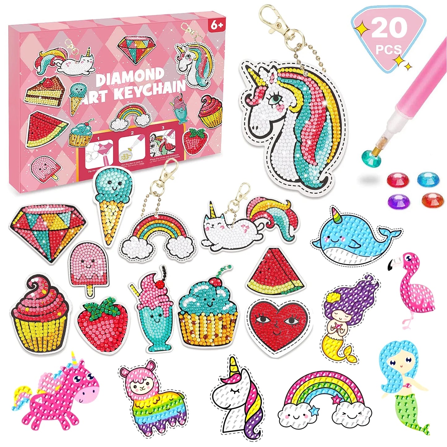 Diamond Keychain Kits, Arts and Crafts for Girls, Gem Craft Kits, Best Gift for Girls Ages 6-12
