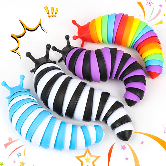 KiddiTouch 4 Pcs Fidget Toy Slug, Sensory Slug Toys for Autistic Kids & Adults, 3D Articulated Sensory Toys for Autistic, Strength Exercise & Stress Relief