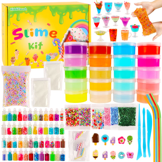 KiddiTouch Slime Kit for Kids, 20 Color Slime Making Kit, Glow in the Dark, 12 Cup Models, Ideal Gift for Girls & Boys Birthday & Party Favor Ages 3+