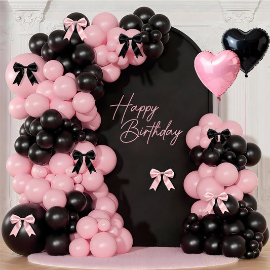 KiddiTouch 146Pcs Black and Pink Balloon Garland Arch Kit, 5 10 12 18 Inch Black Pink Confetti Latex Balloons Decorations for Birthday, Wedding, Baby Shower and Party
