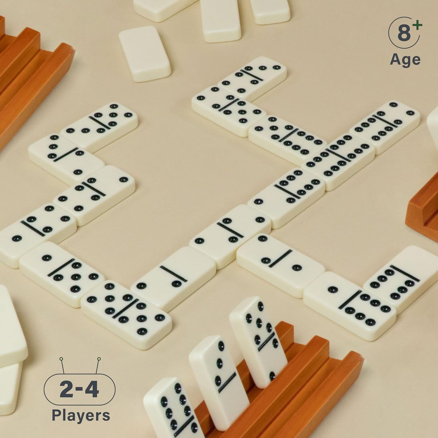 KiddiTouch Dominos Set for Adults with 4 Domino Racks - Double 6 Dominoes Set with Domino Holder, Classic Board Games for Adults - Double Six Standard Dominos Set 28 Tiles with Travel Case