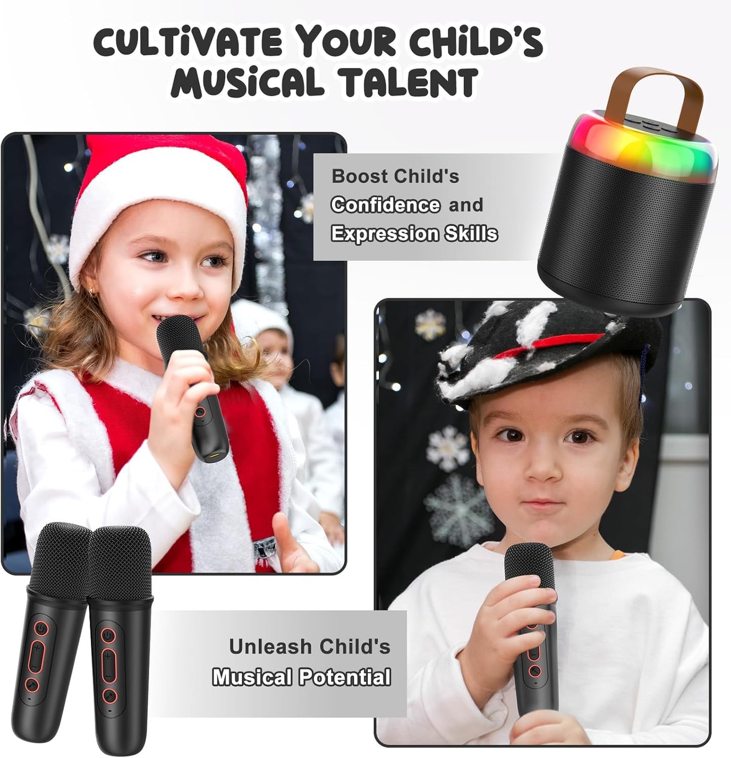 KiddiTouch Mini Karaoke Machine for Kids, Rechargeable Portable Wireless Kids Microphones, Kids Karaoke for Girls Christmas/Birthday/Home Party Gifts (Black)