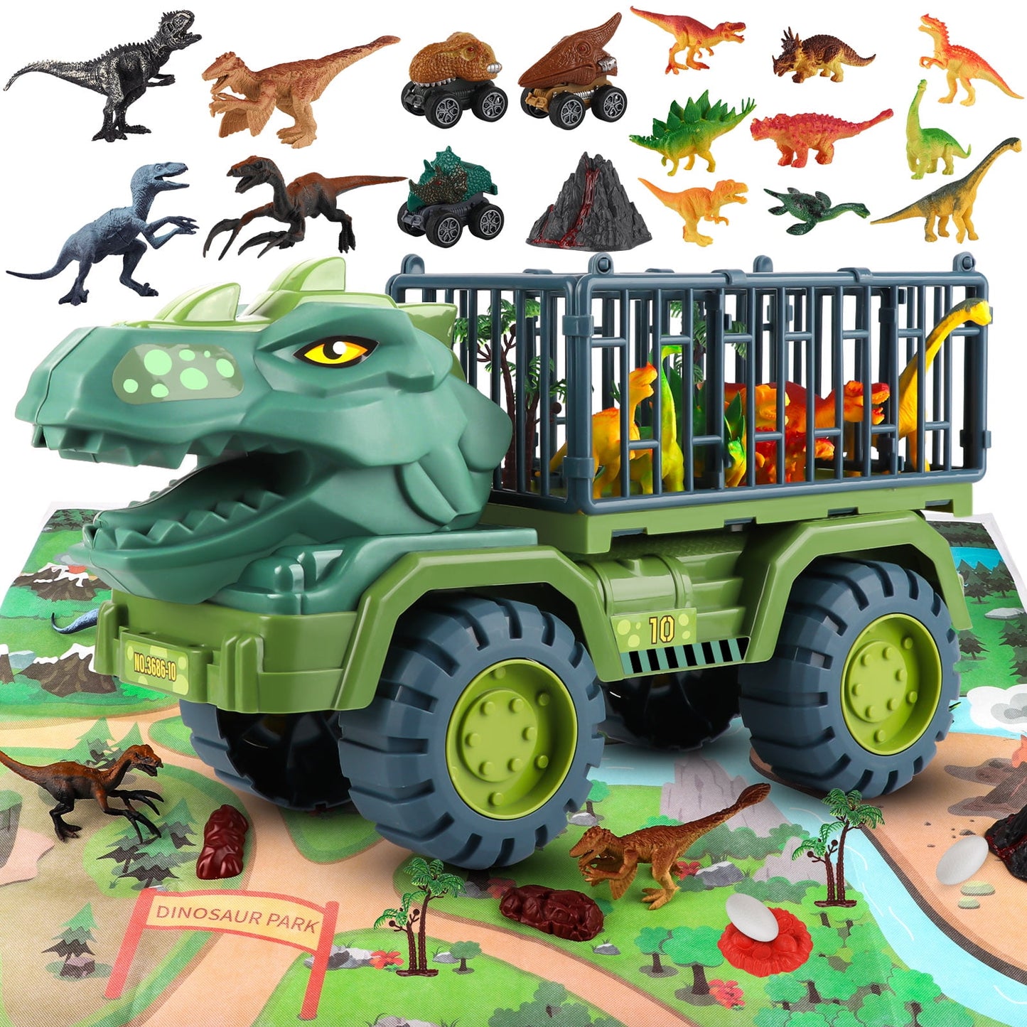 KiddiTouch Dinosaur Toy for Kids 3-5 5-7, Dinosaur Truck Carrier Car, Monster Truck with Dinosaur Toys for Boys, Dino Transport Cars Playset Gift(Tyrannosaur) for Boys