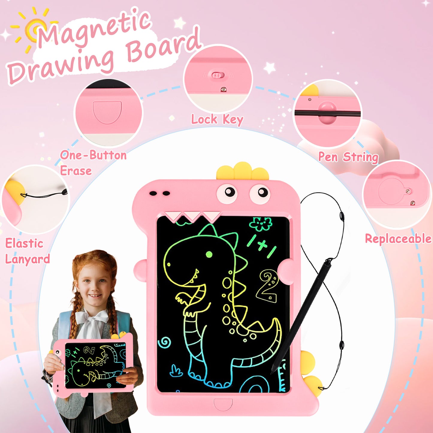 KiddiTouch LCD Writting Tablet for Kids 10 Inch Dinosaur Erasable Doodle Board Mess Free Drawing Pad for Boys Educational Toys Birthday Gift