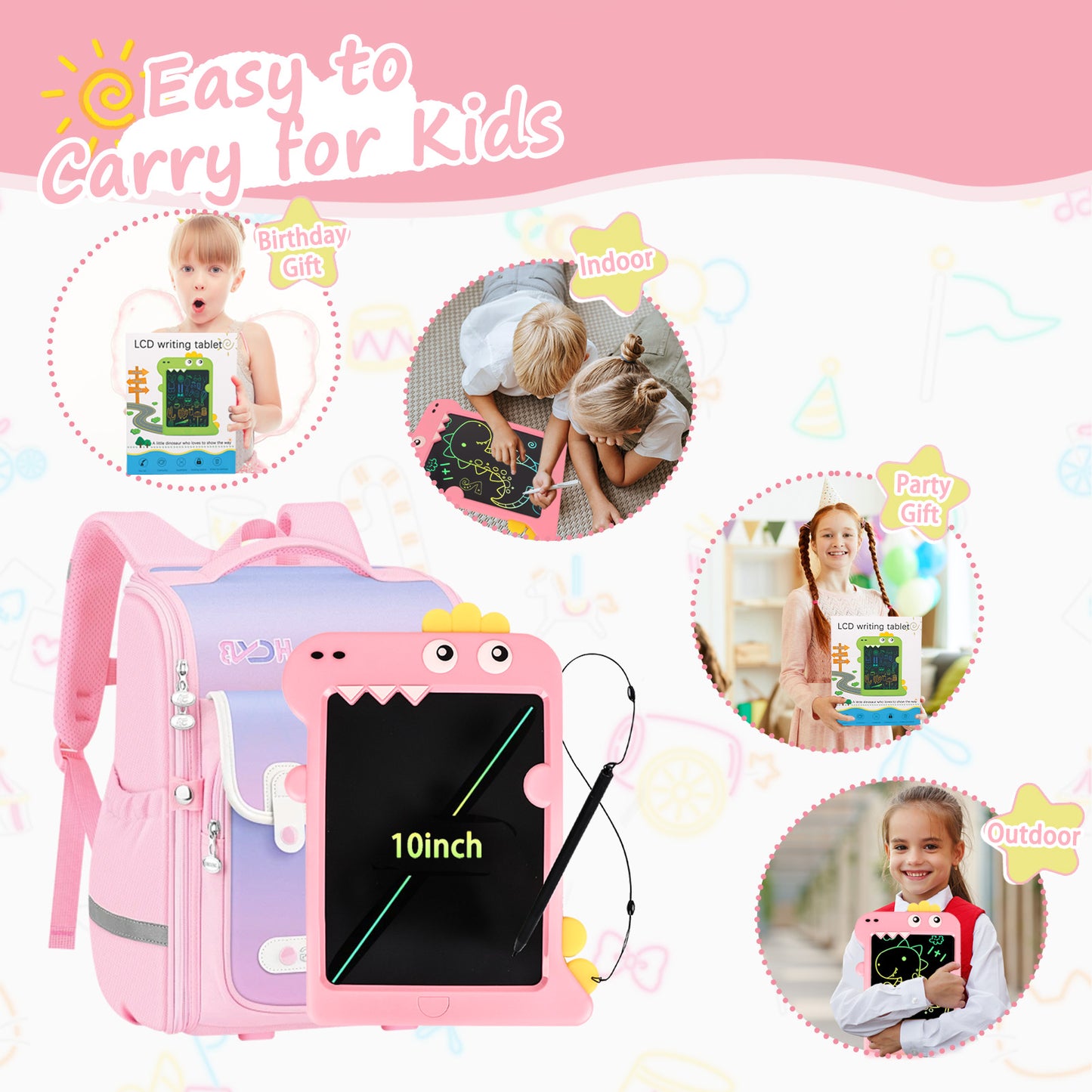 KiddiTouch LCD Writting Tablet for Kids 10 Inch Dinosaur Erasable Doodle Board Mess Free Drawing Pad for Boys Educational Toys Birthday Gift