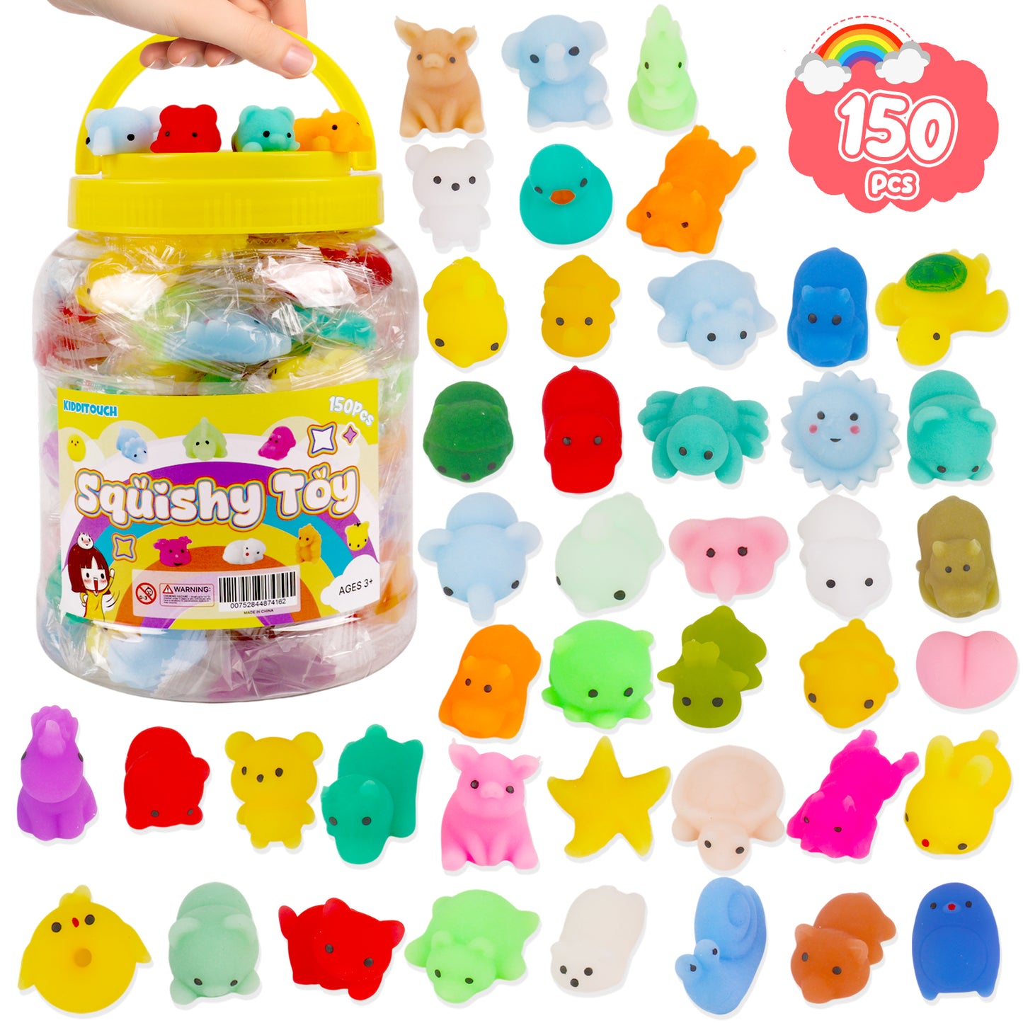 KiddiTouch 150 Pcs Mochi Easter Squishy Toys for Kids Party Favors, Kawaii Mini Easter Egg Filler for Classroom Prizes, Stress Relief Sensory Toy for Boys Girls Birthday Gift