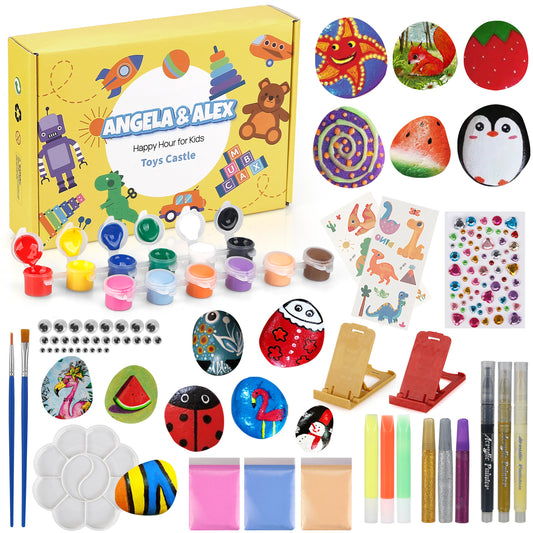 14 Rock Painting Kit, Glow in the Dark, Arts & Crafts Gifts for Boys and Girls, Craft Activities Kits, Easter Egg Fillers, Creative Art Toys for Kids Ages 4-12