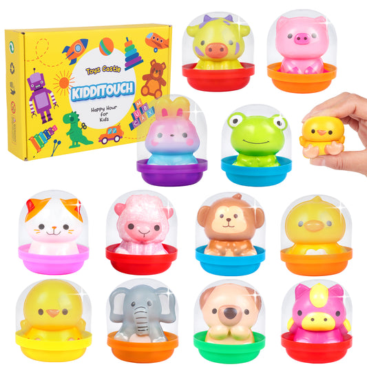 KiddiTouch Prefilled Easter Eggs with Squishy Toys, 12 Packs Easter Basket Stuffers Slow Rising Stress Squishies for Kids Birthday Goodie Bag Stuffers