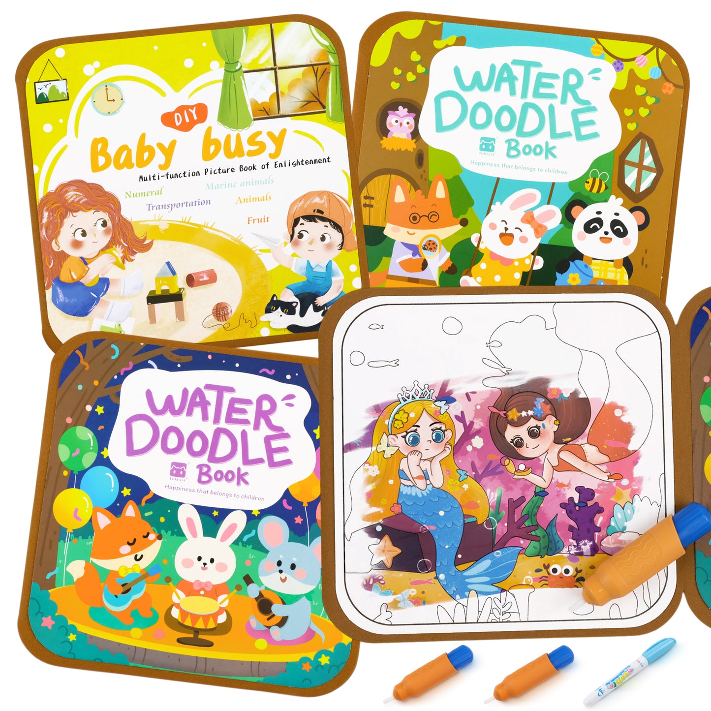 KiddiTouch Reusable Magic Water Painting Books, 3 Pack No Mess Paint Coloring Books with Water Pens, Travel Activity Toys Gifts for Boys & Girls Ages 3+