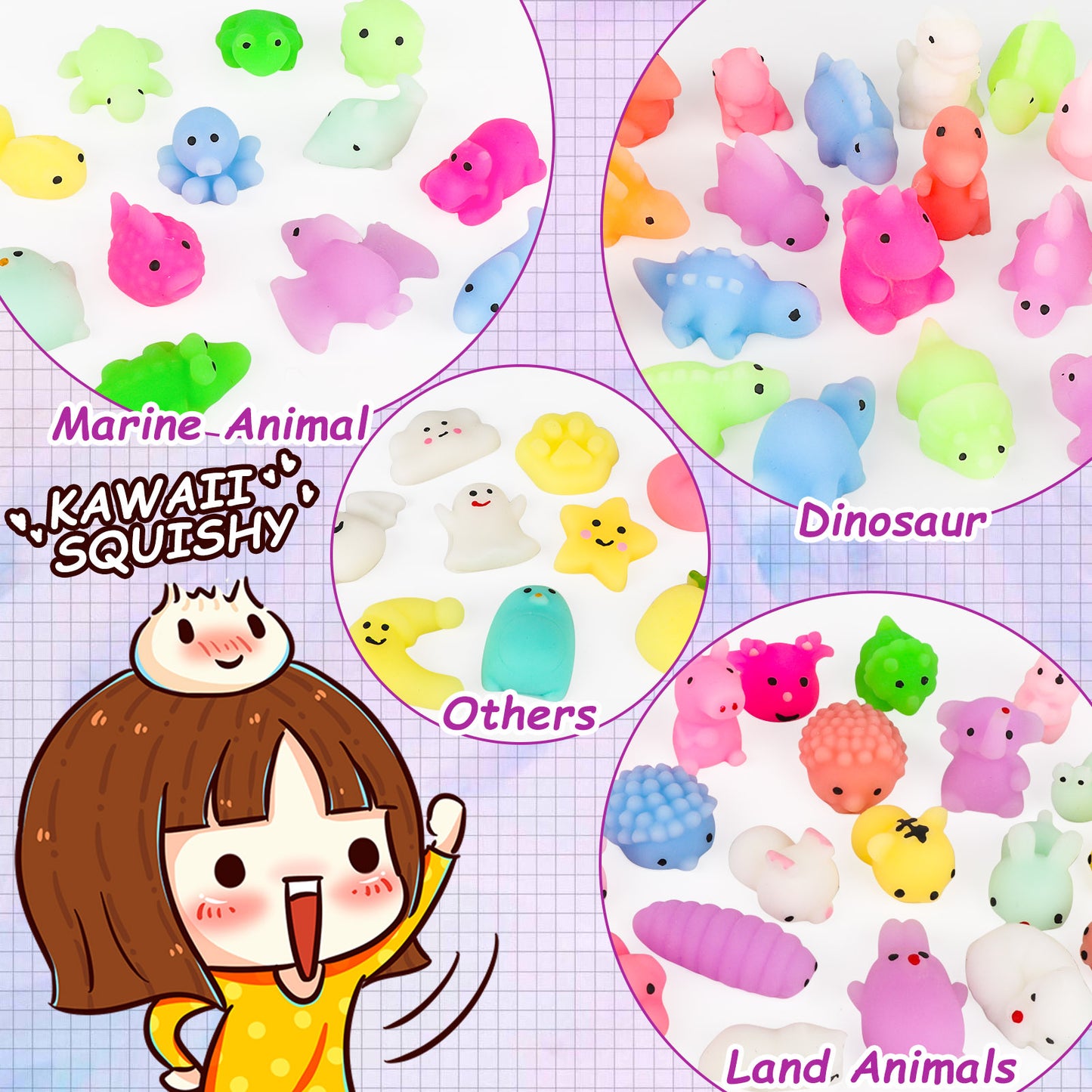 KiddiTouch 80Pcs Mochi Squishy Toys for Kids Party Favors, Mini Stress Relief Toys for Classroom Prizes, Easter Egg Fillers