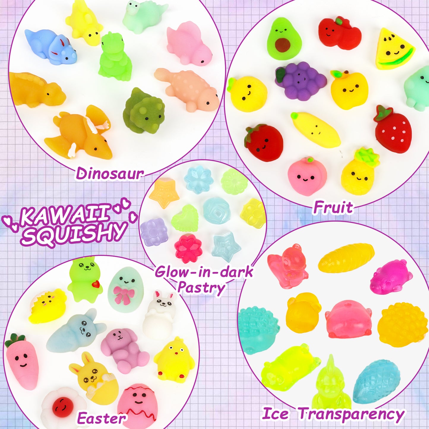KiddiTouch 100Pcs Mochi Squishy Toys for Kids Party Favors, Mini Stress Relief Toys for Classroom Prizes, Easter Egg Fillers