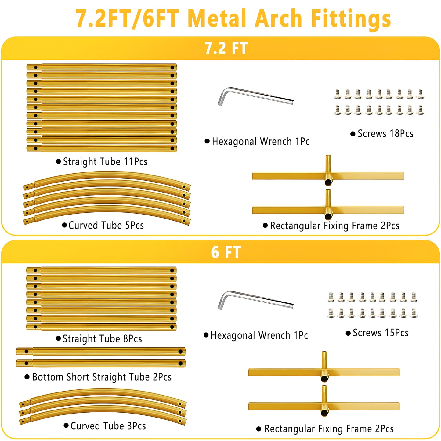 KiddiTouch 2 Pack Arch Backdrop Stand (7.2FT+6FT), Gold Metal Balloon Arch Stand, Arch Frame for Wedding, Birthday, Party, Baby Shower, Graduation Ceremony