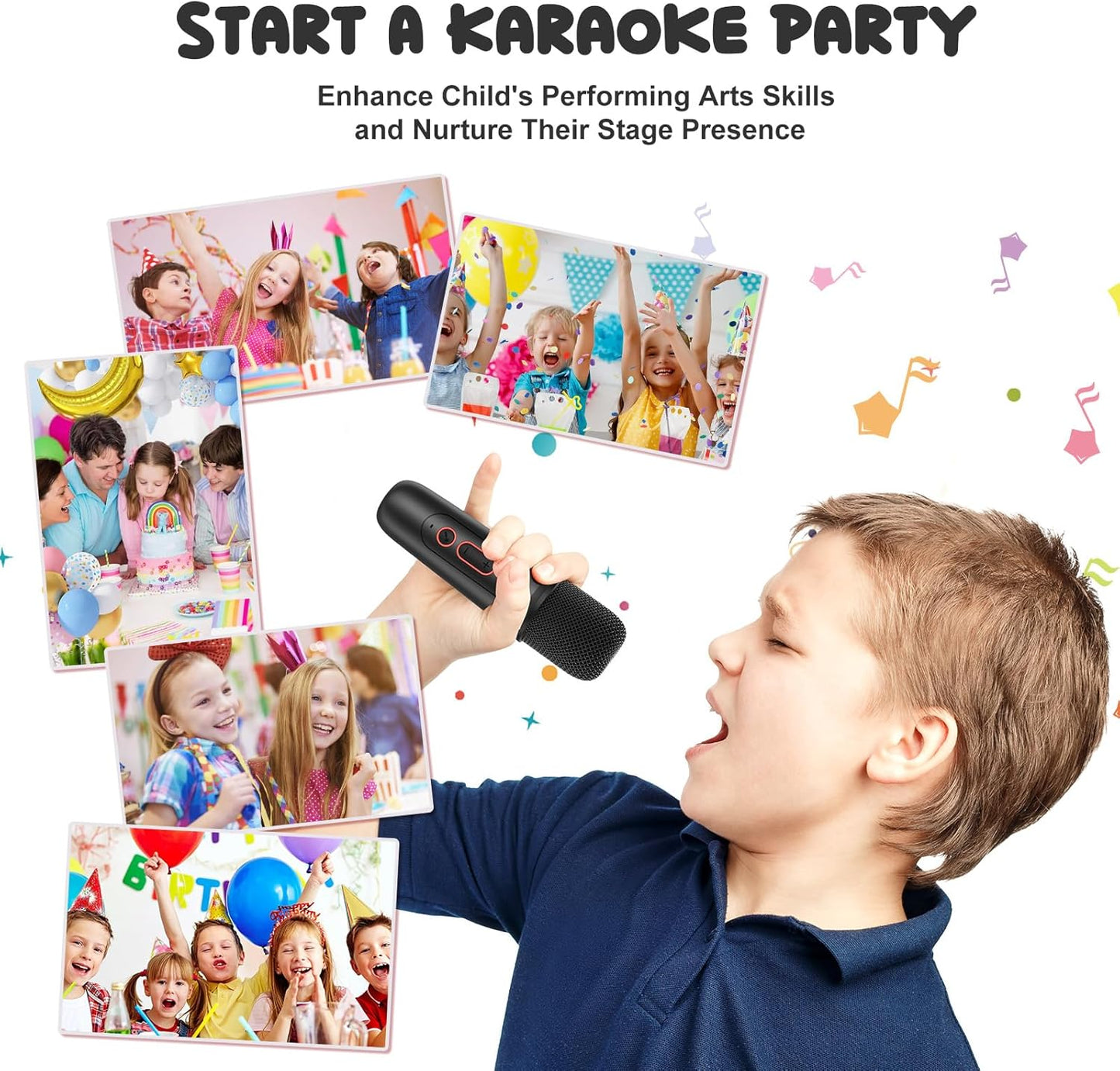 KiddiTouch Mini Karaoke Machine for Kids, Rechargeable Portable Wireless Kids Microphones, Kids Karaoke for Girls Christmas/Birthday/Home Party Gifts (Black)