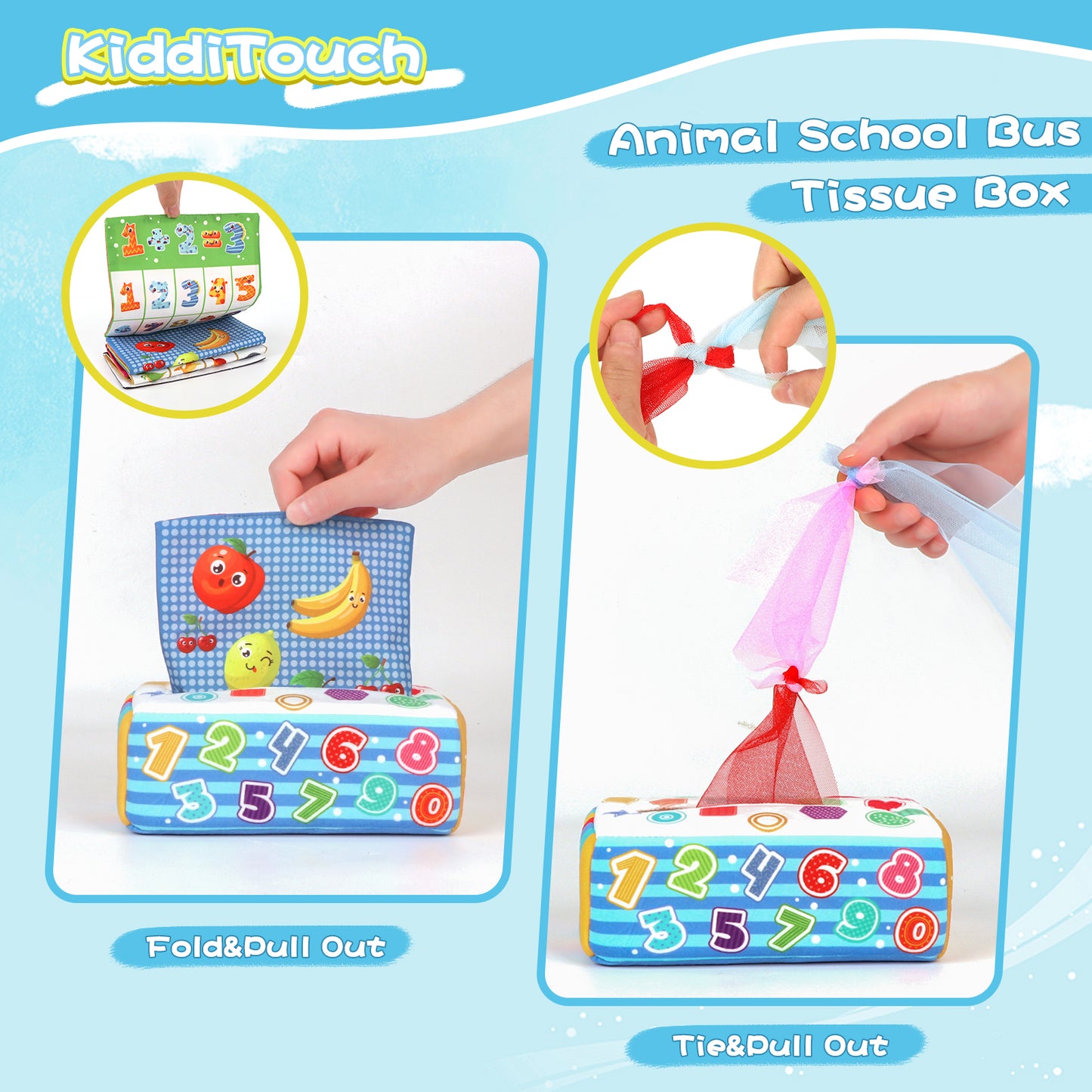 Baby Tissue Box Toy, Soft Montessori Toys for Babies 6 to 12 Months, Crinkle Paper Sensory Silk Scarves Toys for 1 Year Old Boys Girls Kids Early Learning Gifts(Digital)