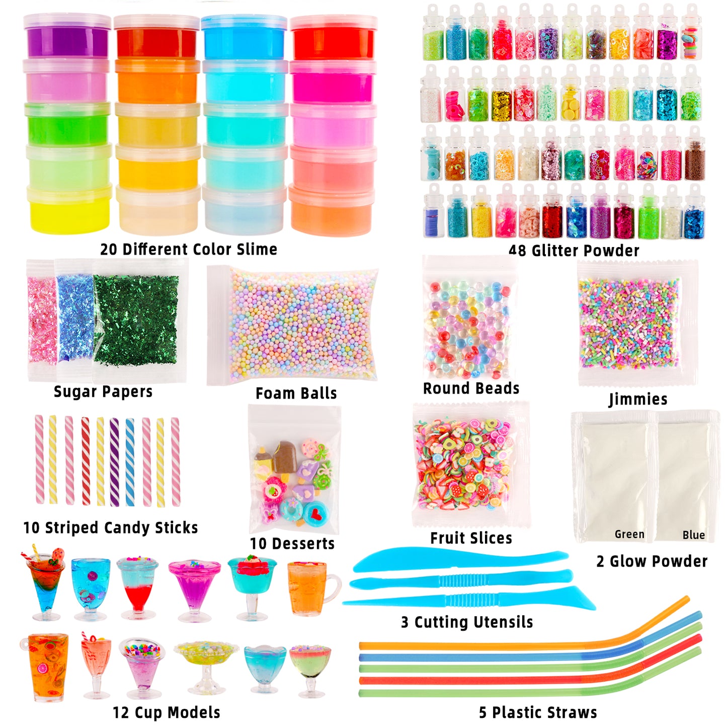 KiddiTouch Slime Kit for Kids, 20 Color Slime Making Kit, Glow in the Dark, 12 Cup Models, Ideal Gift for Girls & Boys Birthday & Party Favor Ages 3+