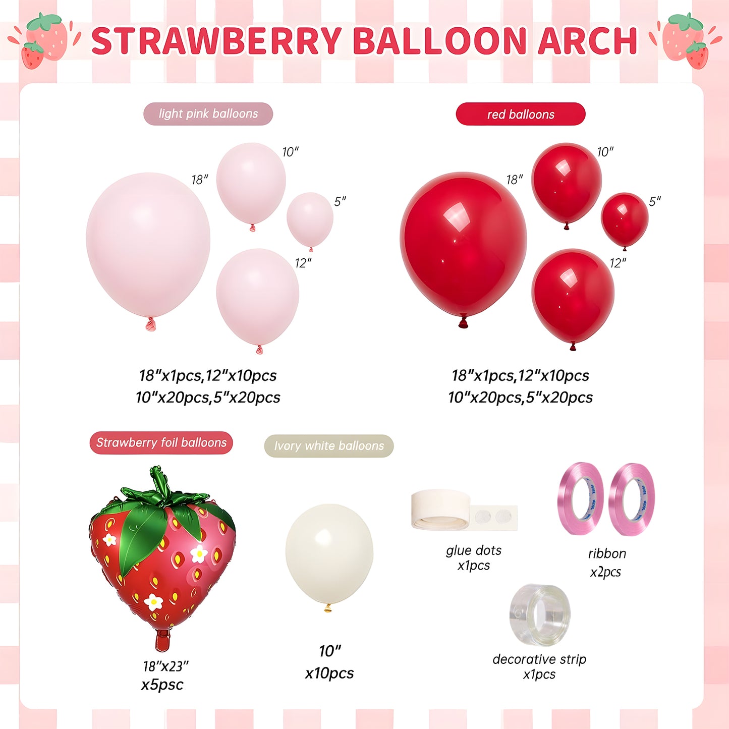 KiddiTouch 121Pcs Strawberry Balloon Arch Garland Kit, Red and Pink Balloons with 23inch Strawberry Foil Balloons for Girls Sweet One Berry First Birthday Baby Shower Strawberry Party Decorations