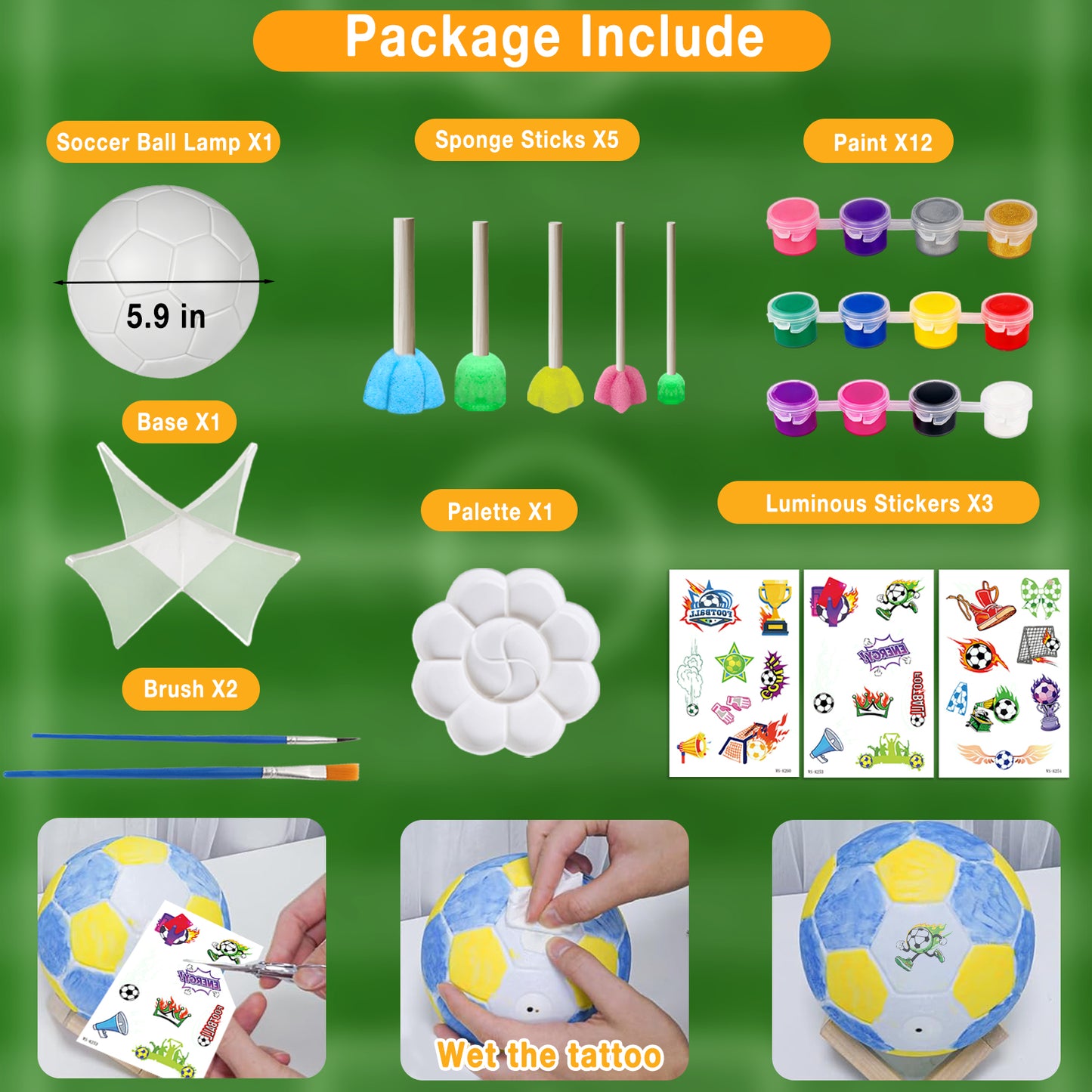 KiddiTouch Paint Your Own Soccer Ball Lamp Kit, 3D Soccer Gift Night Light, Art Supplies and Crafts, Birthday Gifts for Boys Girls Kids Ages 6-12