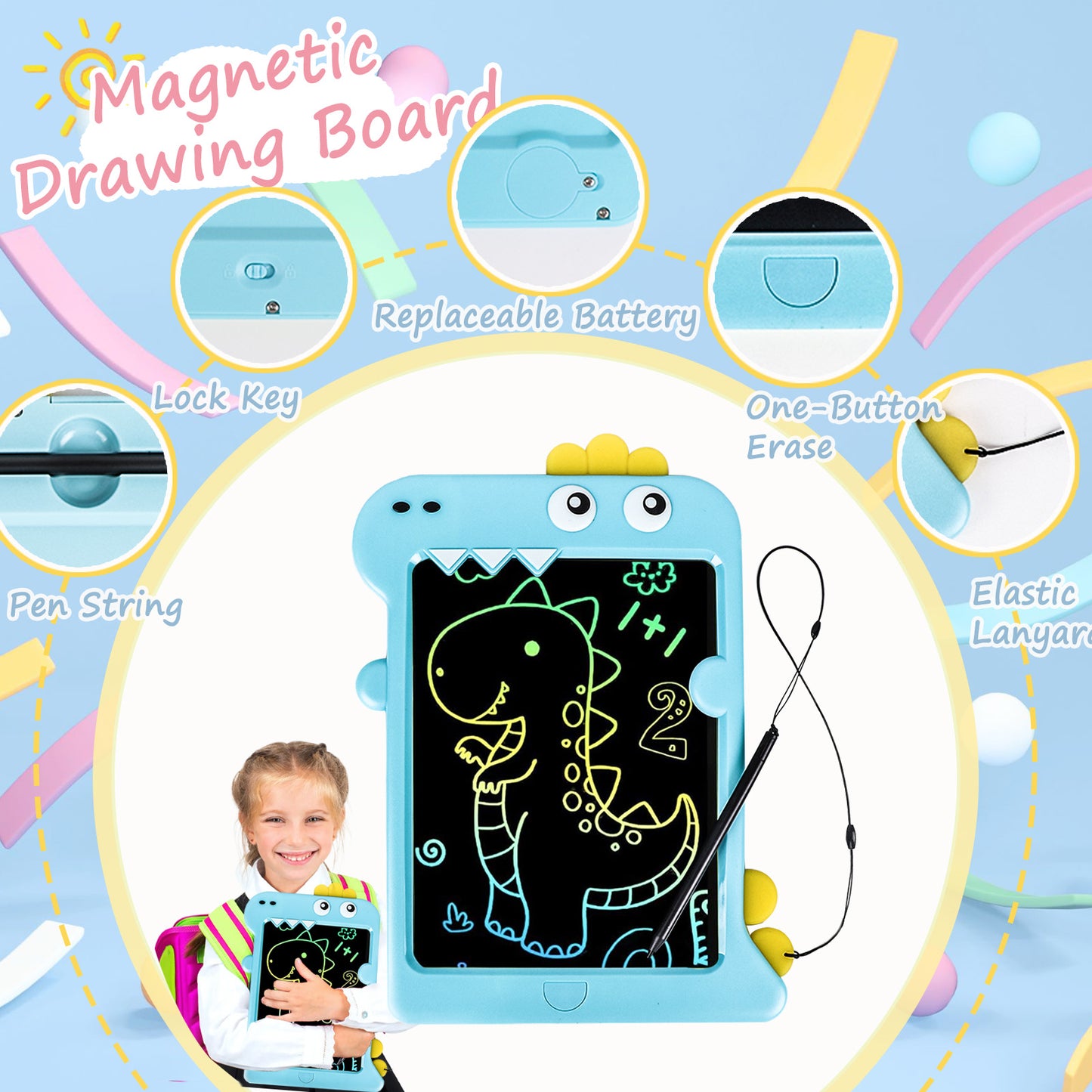 KiddiTouch LCD Writting Tablet for Kids 10 Inch Dinosaur Erasable Doodle Board Mess Free Drawing Pad for Boys Educational Toys Birthday Gift