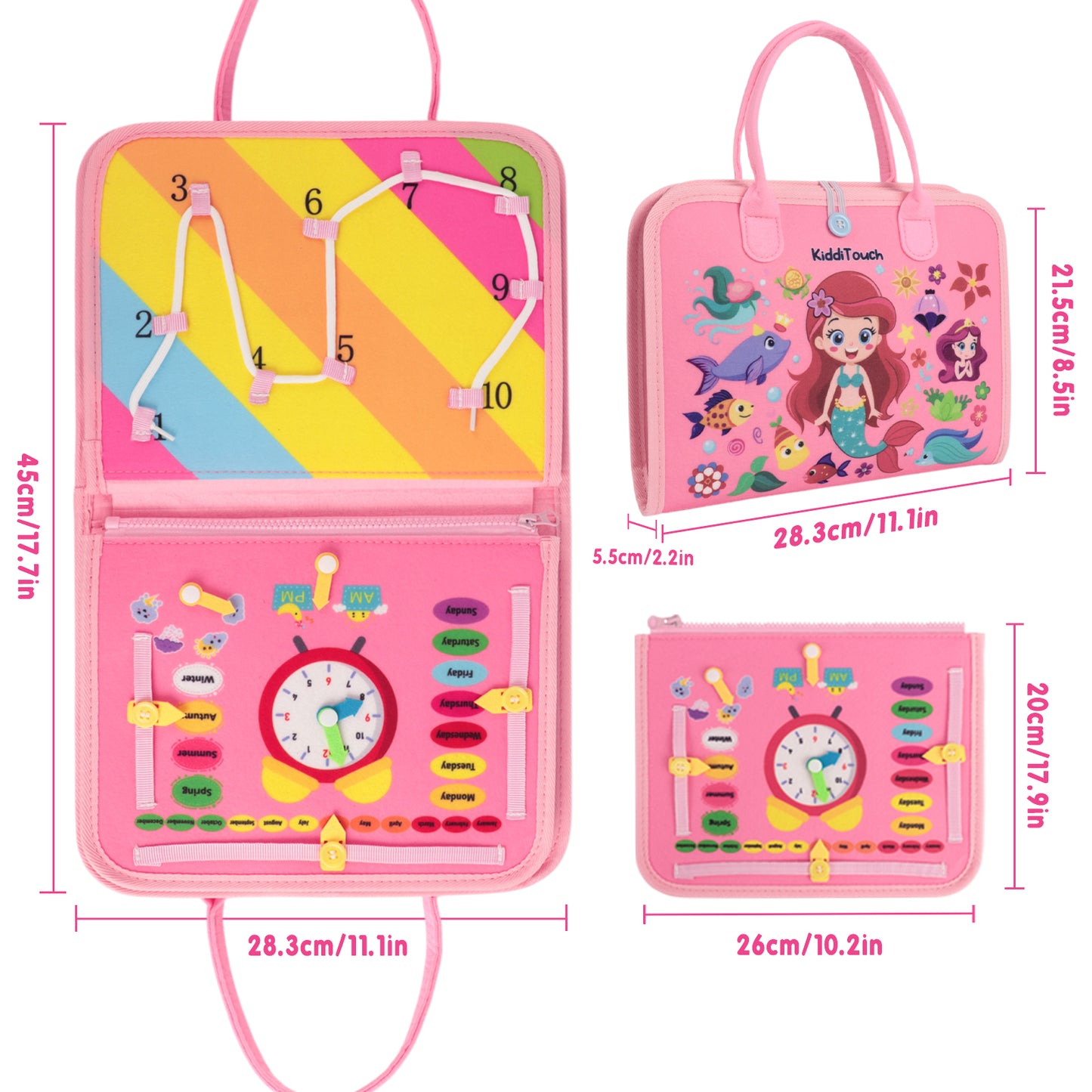 KiddiTouch Busy Board, Toddler Learning Toy Busy Book , Preschool Toddler Activities and Travel Toys, Skill-Building Game for Learning Fine Motor and Life Skills, Birthday Gifts for Kids Aged 1 2 3 4