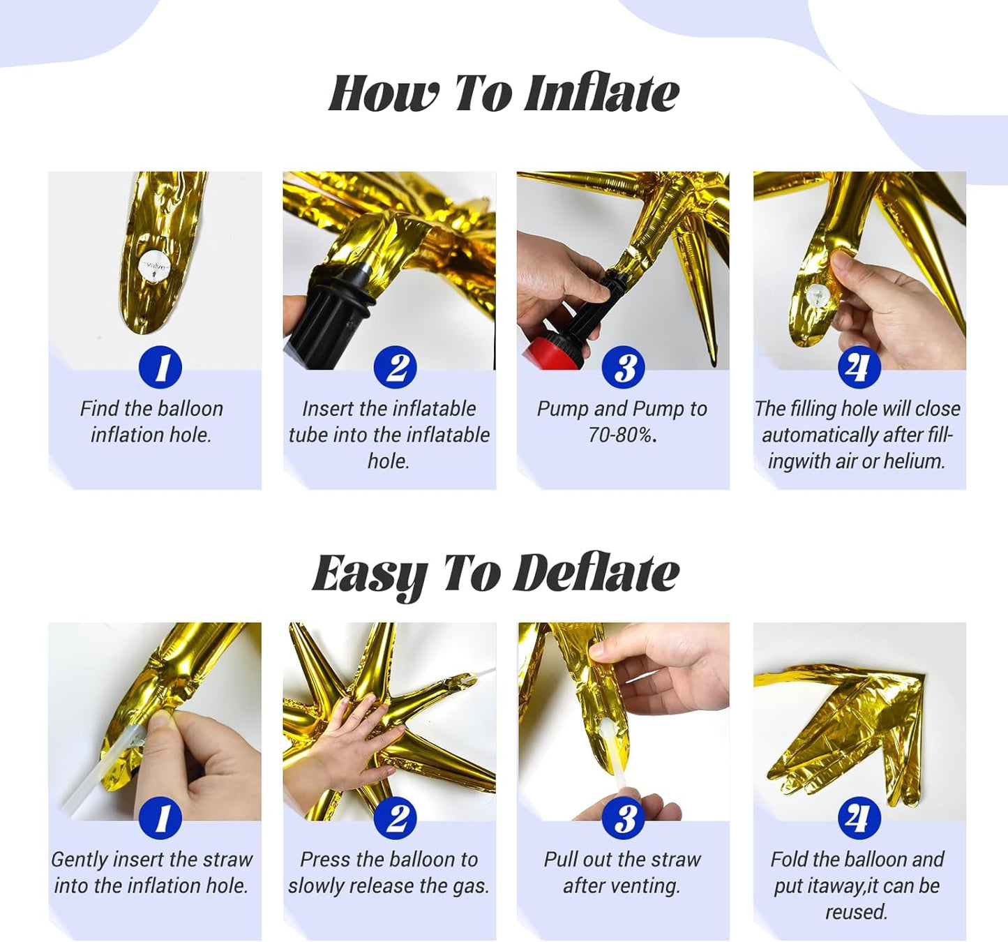 KiddiTouch 136pcs Royal Blue and Gold Balloons Arch Garland Kit with Starburst Foil Balloons