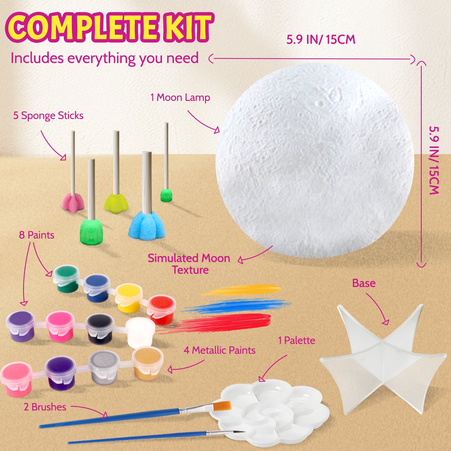 KiddiTouch DIY 3D Moon Lamp Kit, Paint Your Own Moon Night Light, 5.9-inch Galaxy Lamp Arts and Crafts Kit, School Activities, Birthday Gifts for Kids Girls Boys