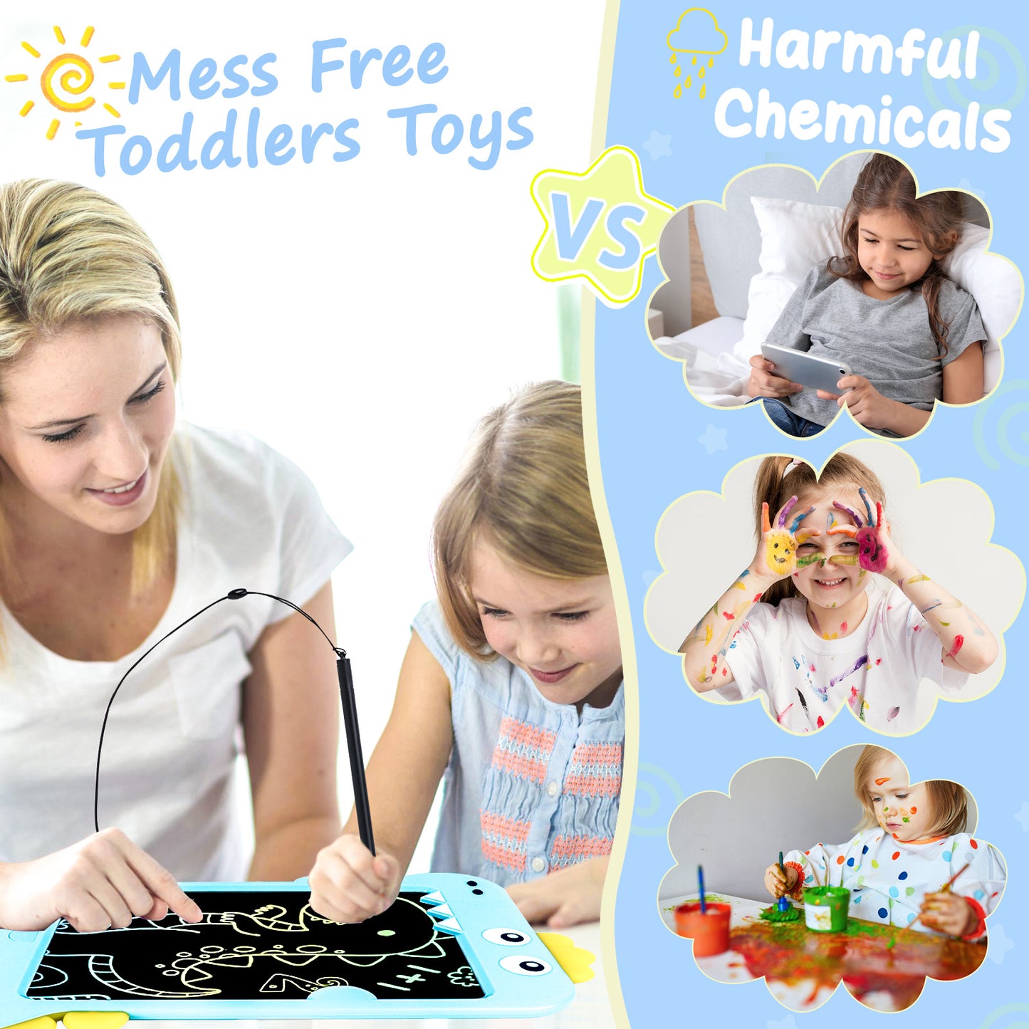 KiddiTouch LCD Writting Tablet for Kids 10 Inch Dinosaur Erasable Doodle Board Mess Free Drawing Pad for Boys Educational Toys Birthday Gift