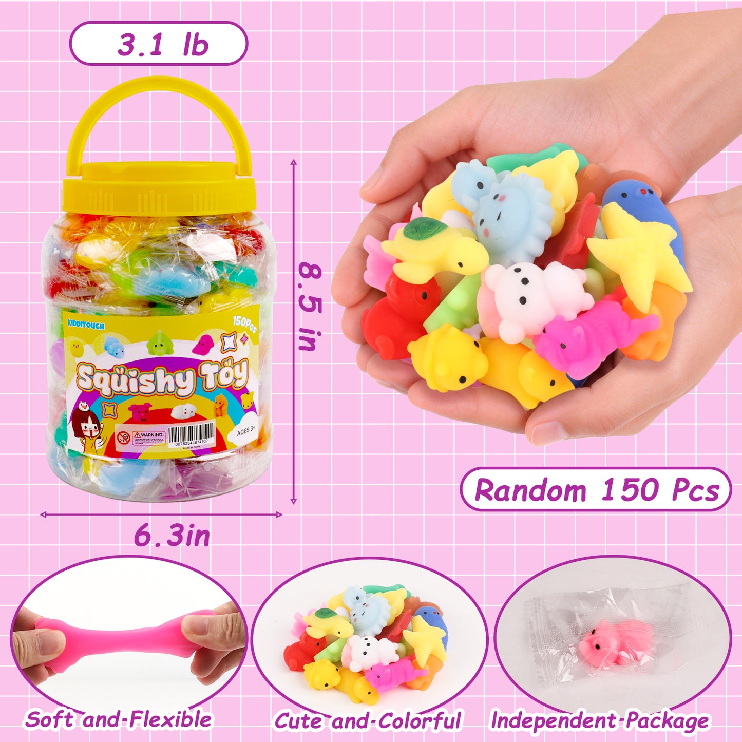 KiddiTouch 150 Pcs Mochi Easter Squishy Toys for Kids Party Favors, Kawaii Mini Easter Egg Filler for Classroom Prizes, Stress Relief Sensory Toy for Boys Girls Birthday Gift