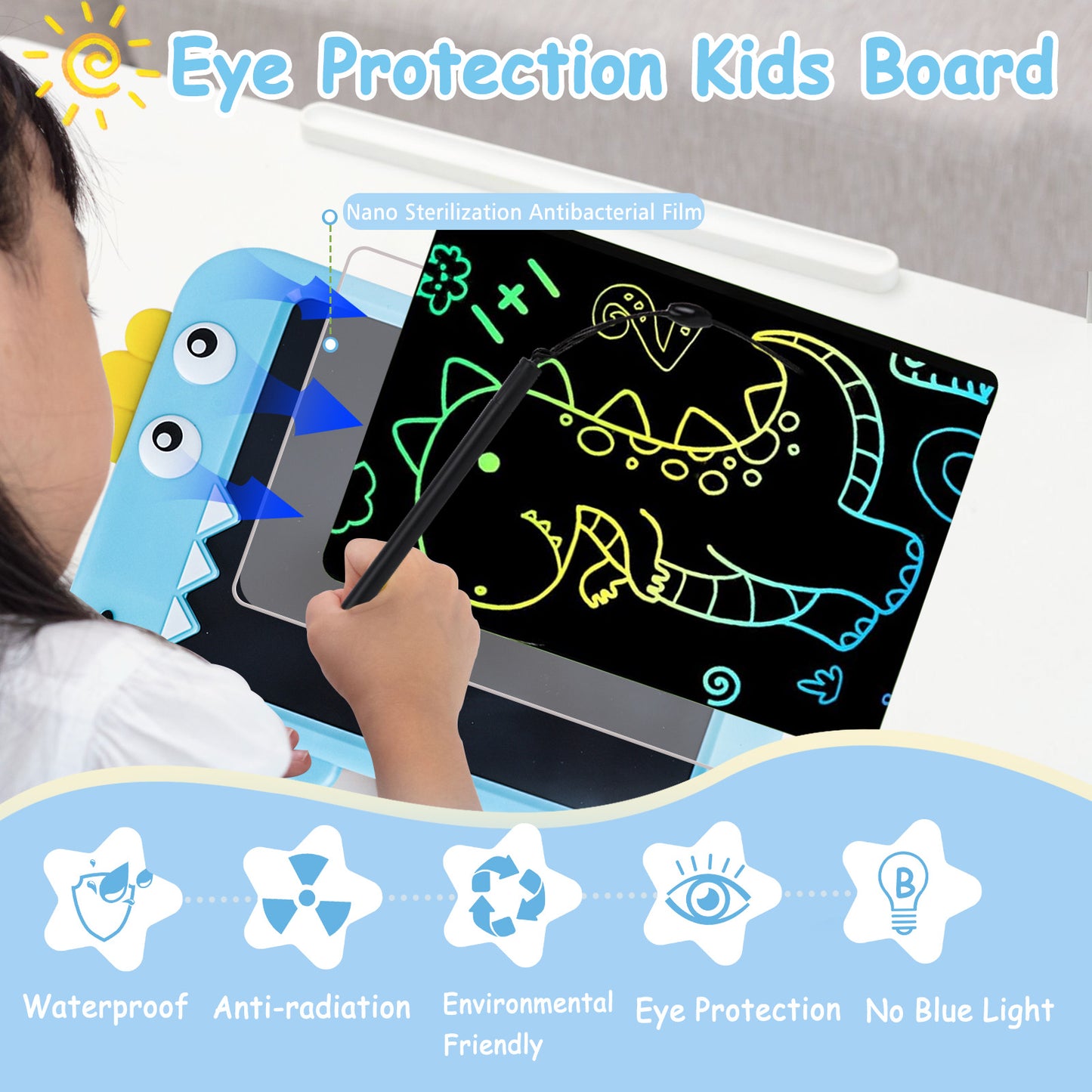 KiddiTouch LCD Writting Tablet for Kids 10 Inch Dinosaur Erasable Doodle Board Mess Free Drawing Pad for Boys Educational Toys Birthday Gift