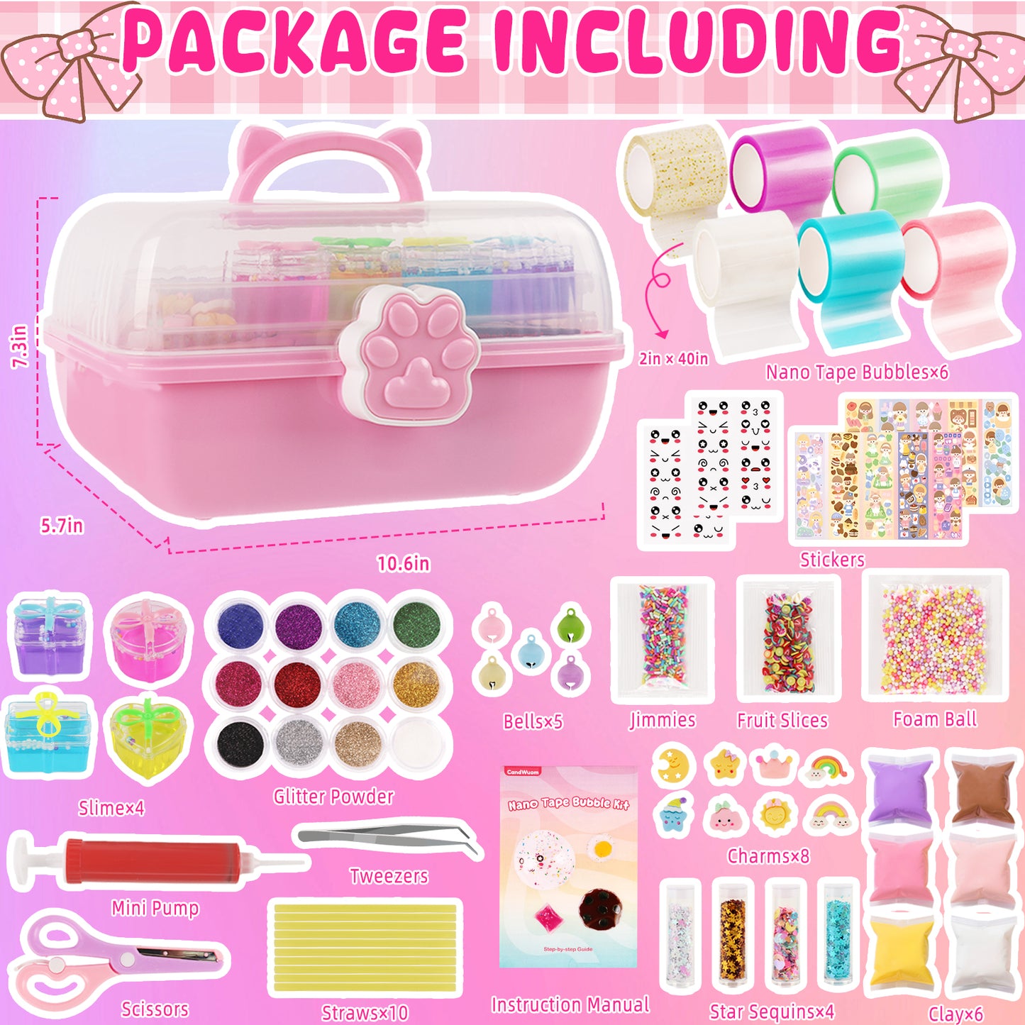 KiddiTouch Nano Tape Bubble Kit for Kids with Box, 6 Pcs Nano Tapes Squishy Maker Making Kits, Step by Step Guide -DIY Toy Gifts for Boys Girls