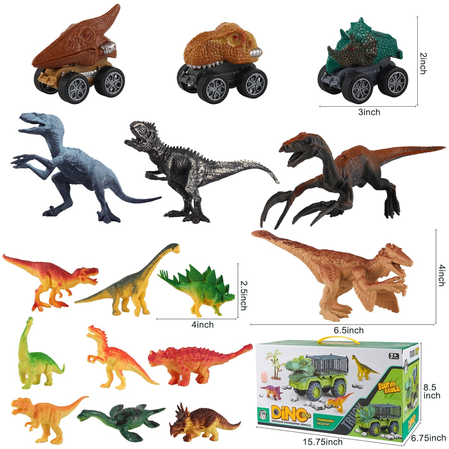 KiddiTouch Dinosaur Toy for Kids 3-5 5-7, Dinosaur Truck Carrier Car, Monster Truck with Dinosaur Toys for Boys, Dino Transport Cars Playset Gift(Tyrannosaur) for Boys