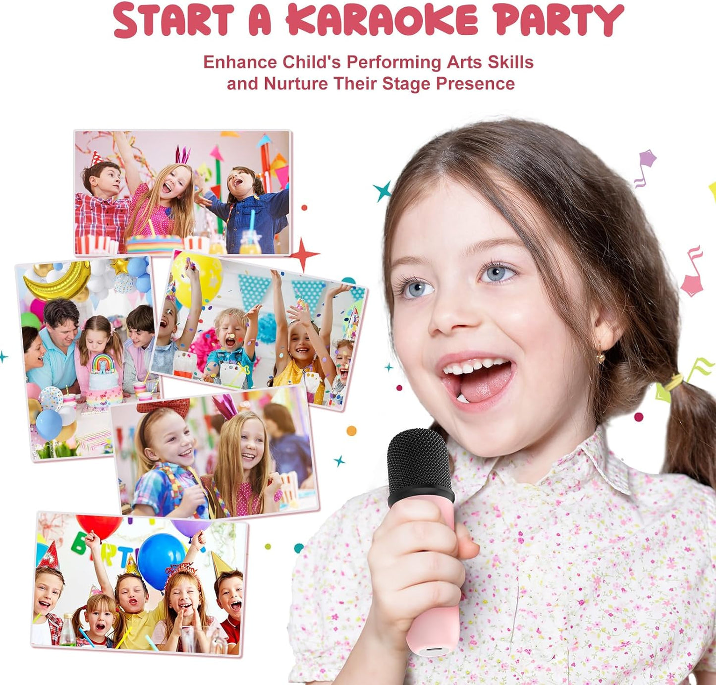 KiddiTouch Mini Karaoke Machine for Kids, Rechargeable Portable Wireless Karaoke Speaker with 2 Microphones and Magic Sounds, Kids Karaoke for Girls Christmas/Birthday/Home Party Gift