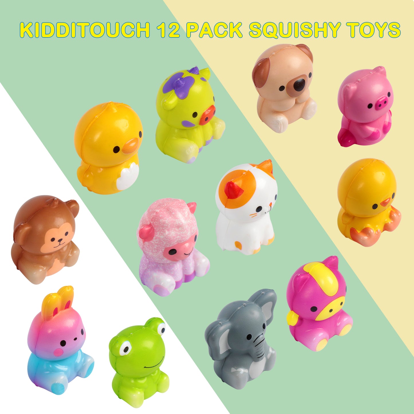 KiddiTouch Prefilled Easter Eggs with Squishy Toys, 12 Packs Easter Basket Stuffers Slow Rising Stress Squishies for Kids Birthday Goodie Bag Stuffers