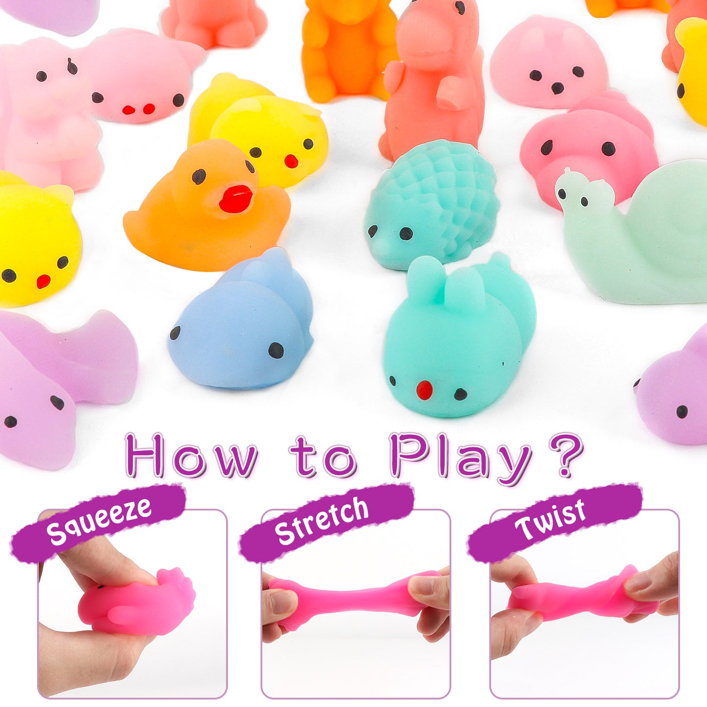 KiddiTouch 100Pcs Mochi Squishy Toys for Kids Party Favors, Mini Stress Relief Toys for Classroom Prizes, Easter Egg Fillers