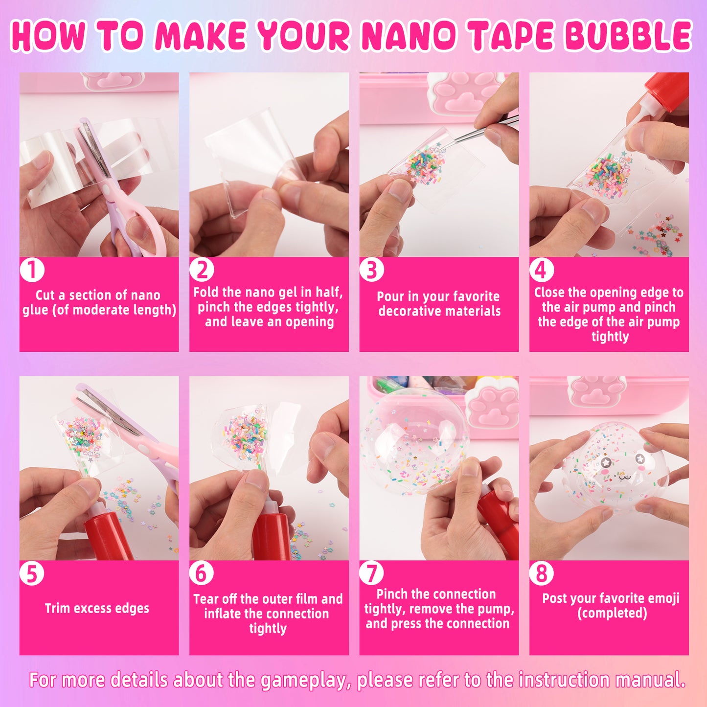 KiddiTouch Nano Tape Bubble Kit for Kids with Box, 6 Pcs Nano Tapes Squishy Maker Making Kits, Step by Step Guide -DIY Toy Gifts for Boys Girls