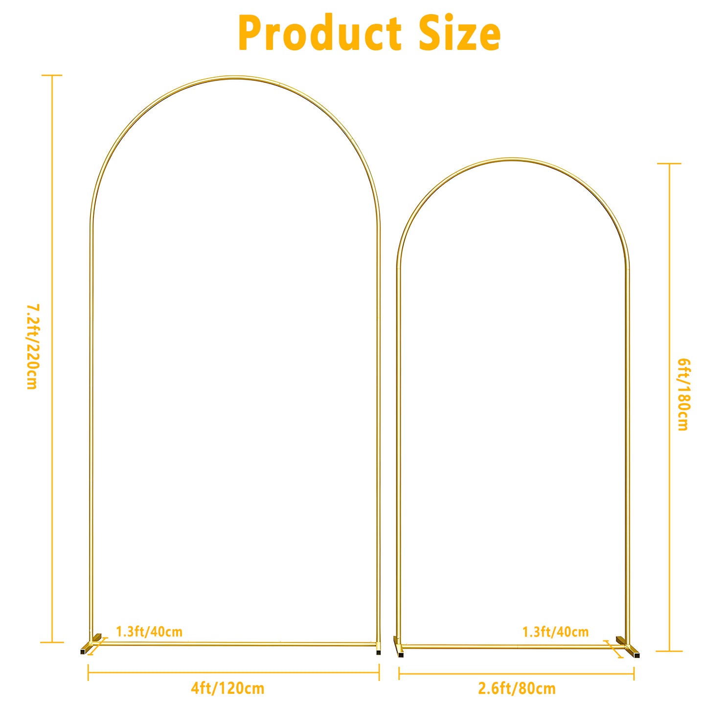 KiddiTouch 2 Pack Arch Backdrop Stand (7.2FT+6FT), Gold Metal Balloon Arch Stand, Arch Frame for Wedding, Birthday, Party, Baby Shower, Graduation Ceremony