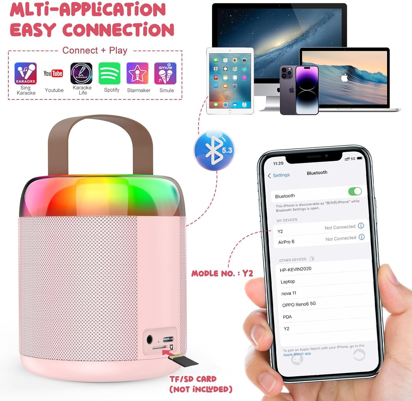 KiddiTouch Mini Karaoke Machine for Kids, Rechargeable Portable Wireless Karaoke Speaker with 2 Microphones and Magic Sounds, Kids Karaoke for Girls Christmas/Birthday/Home Party Gift