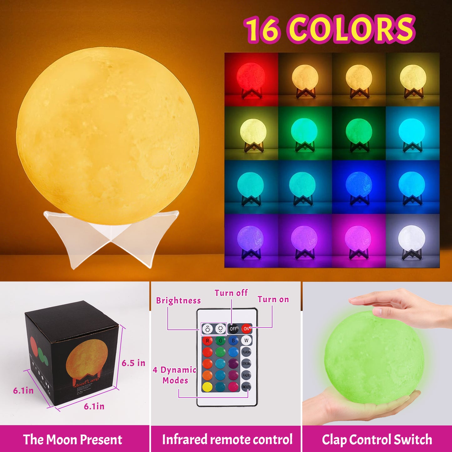 KiddiTouch Rechargeable Paint Your Own Moon Lamp, 5.9-inch 3D Moon Night Light Kit, Galaxy Art and Crafts, Birthday Gifts for Kids Girls Boys Ages 6-12