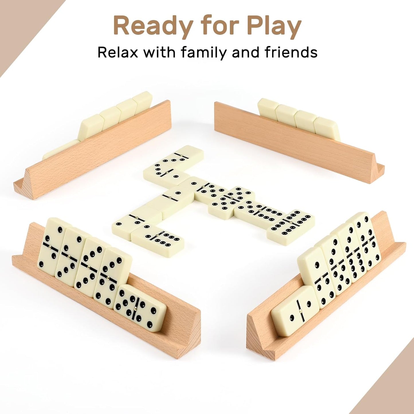 KiddiTouch Dominos Set for Adults with 4 Domino Racks - Double 6 Dominoes Set with Domino Holder, Classic Board Games for Adults - Double Six Standard Dominos Set 28 Tiles with Travel Case