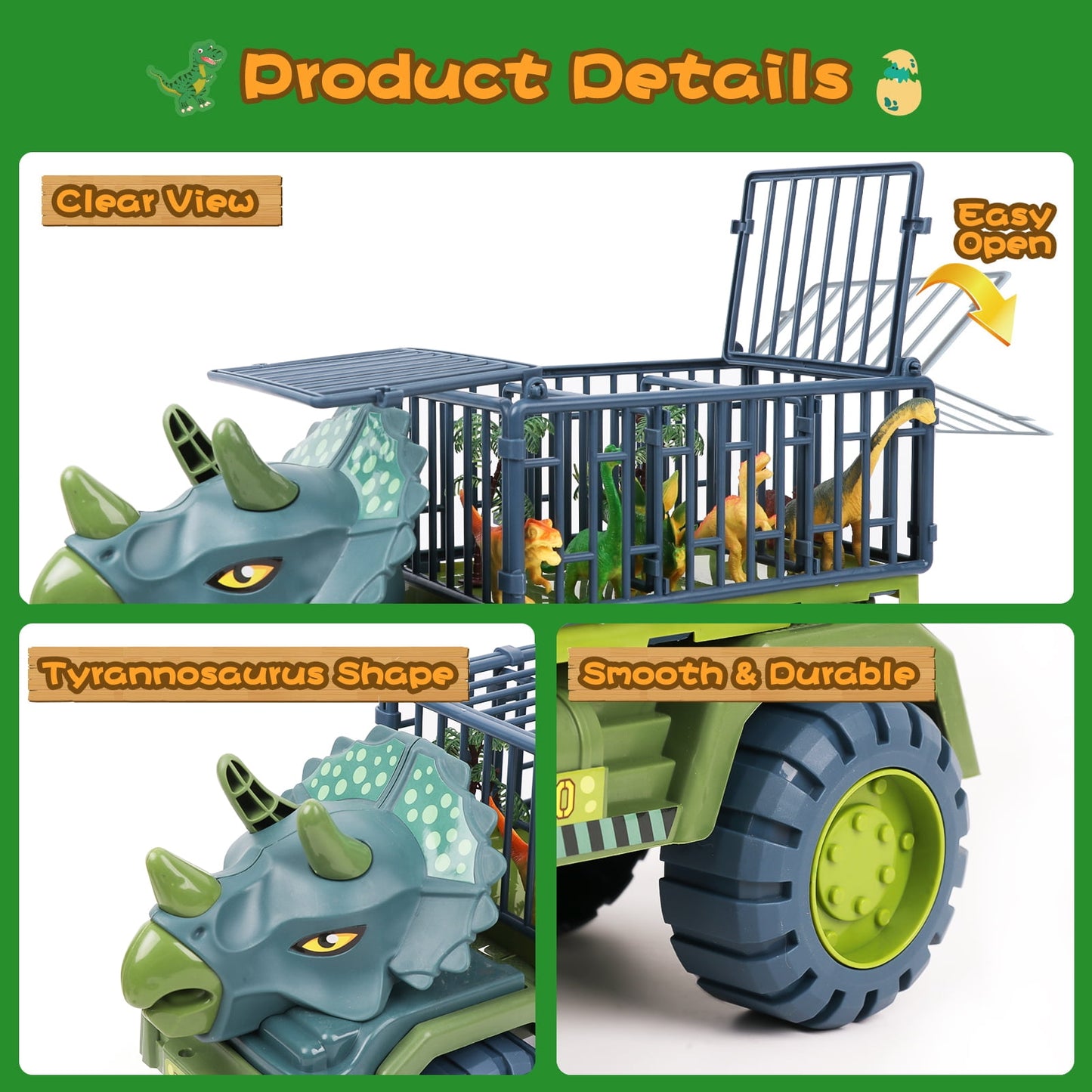 KiddiTouch Dinosaur Toy for Kids 3-5 5-7, Dinosaur Truck Carrier Car, Monster Truck with Dinosaur Toys for Boys, Dino Transport Cars Playset Gift for Boys