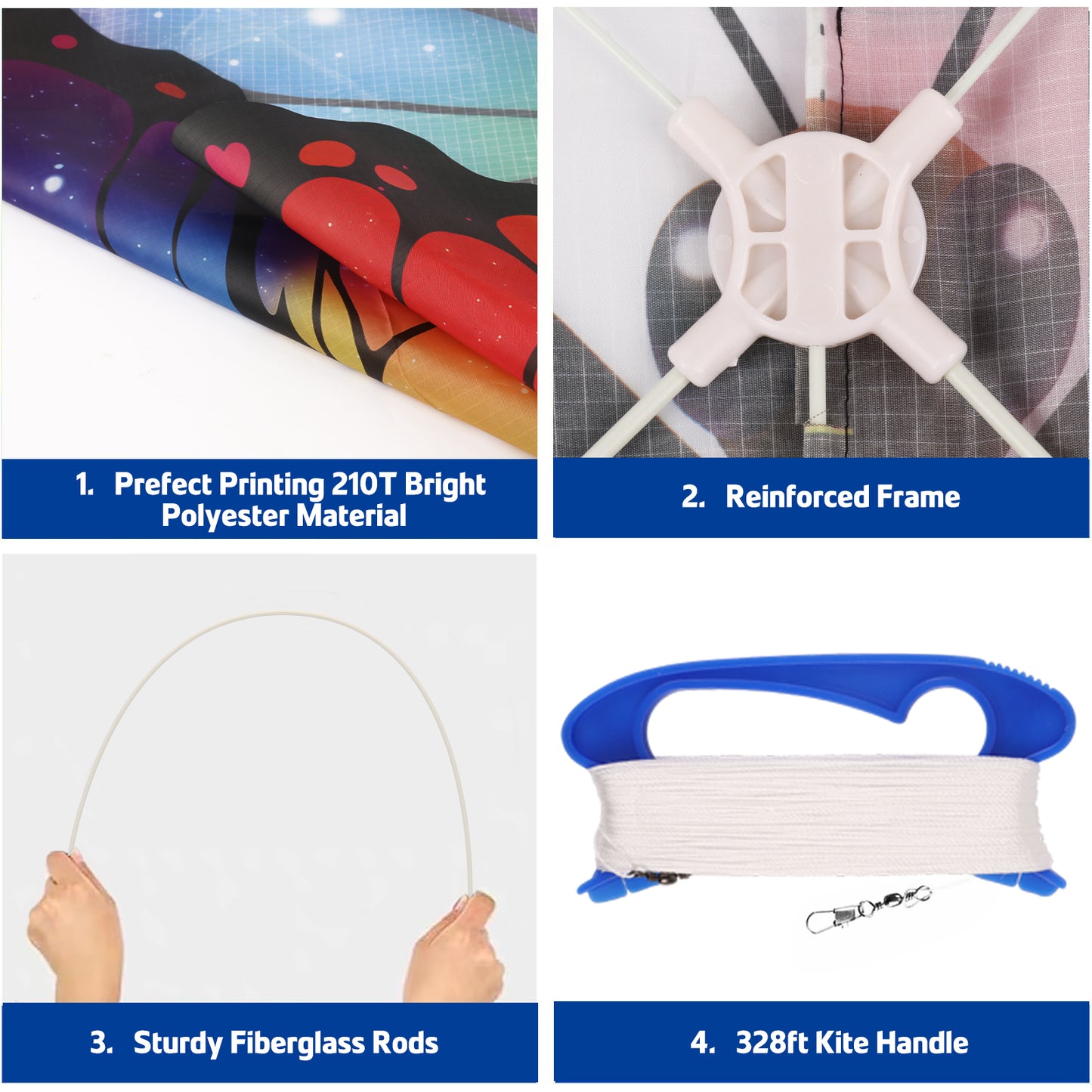 KiddiTouch 3 Pack Kites for Kids and Adults,Easy to Fly Butterfly Delta Octopus Kids Kite Set with 328FT Wire Board for Beginners,Family Outdoor Activities