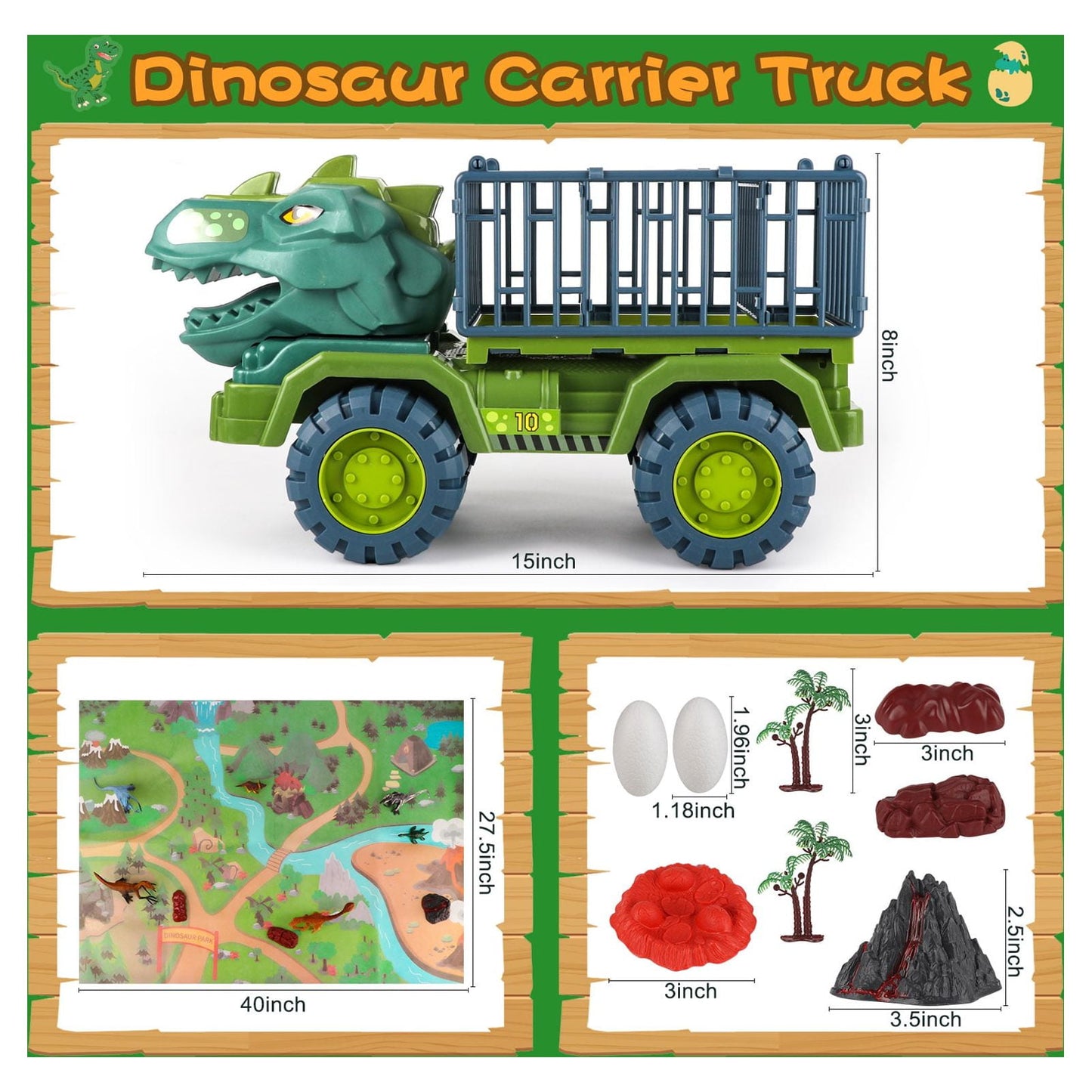 KiddiTouch Dinosaur Toy for Kids 3-5 5-7, Dinosaur Truck Carrier Car, Monster Truck with Dinosaur Toys for Boys, Dino Transport Cars Playset Gift(Tyrannosaur) for Boys
