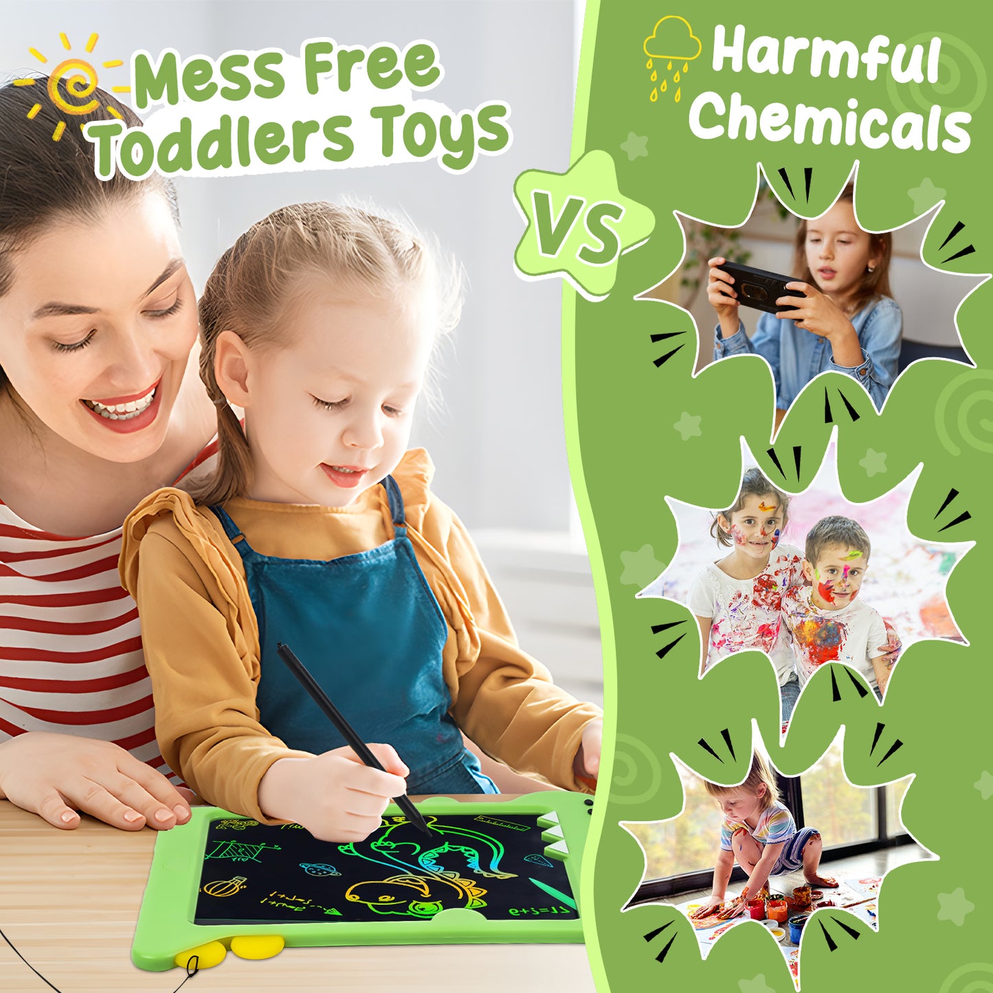 KiddiTouch LCD Writting Tablet for Kids 10 Inch Dinosaur Erasable Doodle Board Mess Free Drawing Pad for Boys Educational Toys Birthday Gift