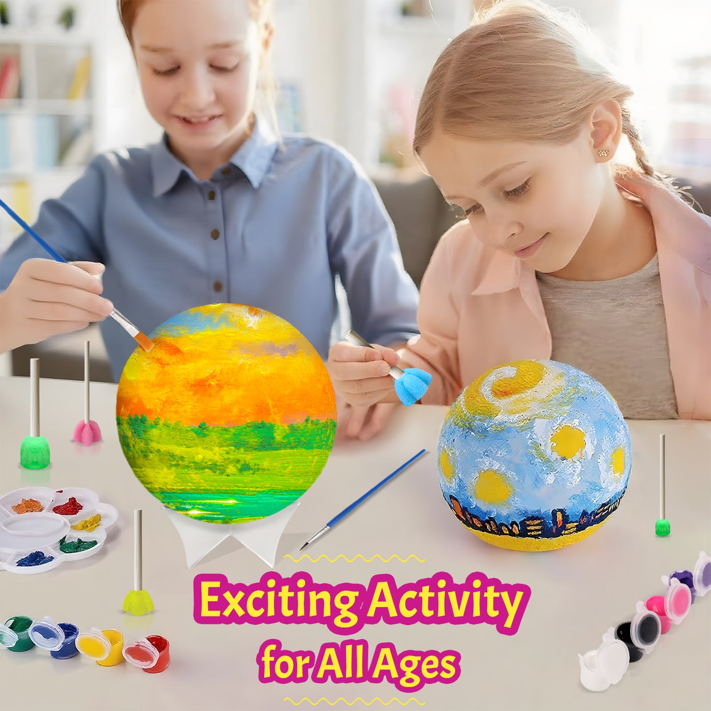 KiddiTouch DIY 3D Moon Lamp Kit, Paint Your Own Moon Night Light, 5.9-inch Galaxy Lamp Arts and Crafts Kit, School Activities, Birthday Gifts for Kids Girls Boys