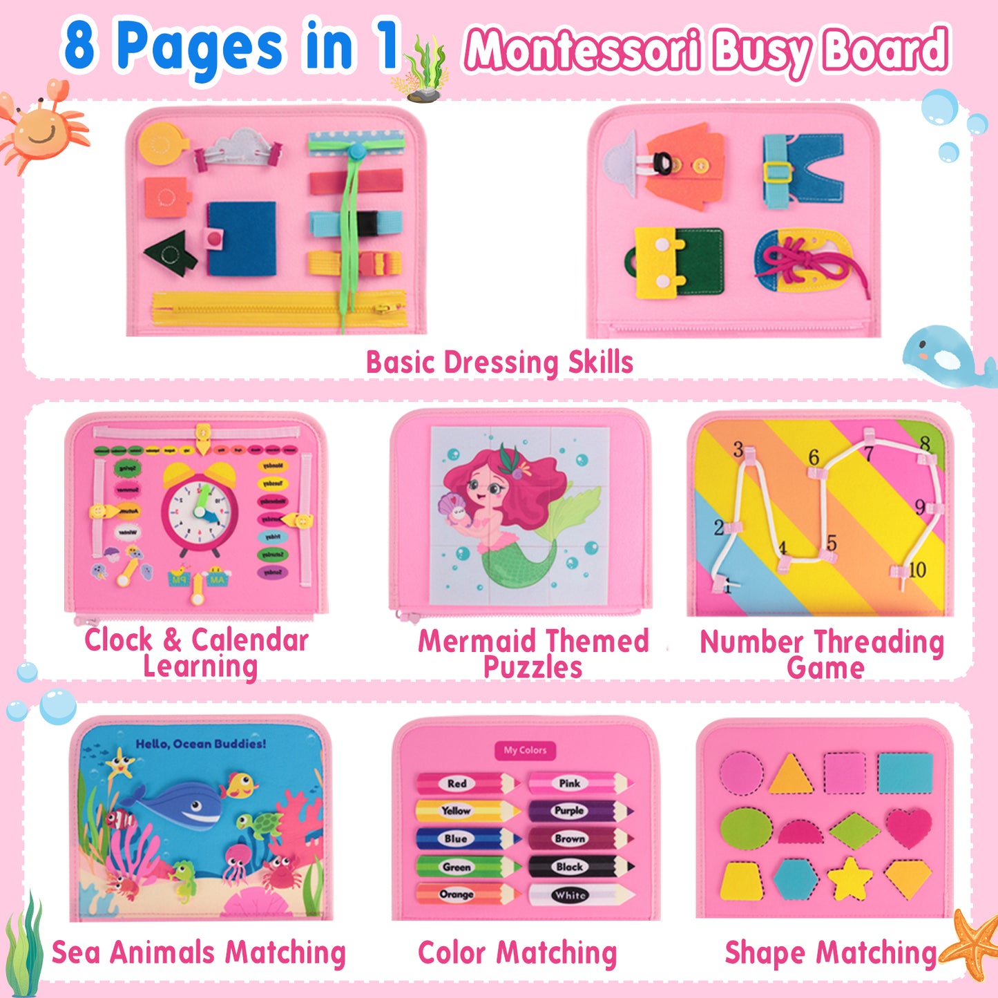 KiddiTouch Busy Board, Toddler Learning Toy Busy Book , Preschool Toddler Activities and Travel Toys, Skill-Building Game for Learning Fine Motor and Life Skills, Birthday Gifts for Kids Aged 1 2 3 4